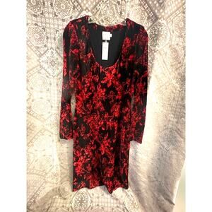 Anthropologie velvet holiday size 9 Dress Red Black Floral Stretch junior